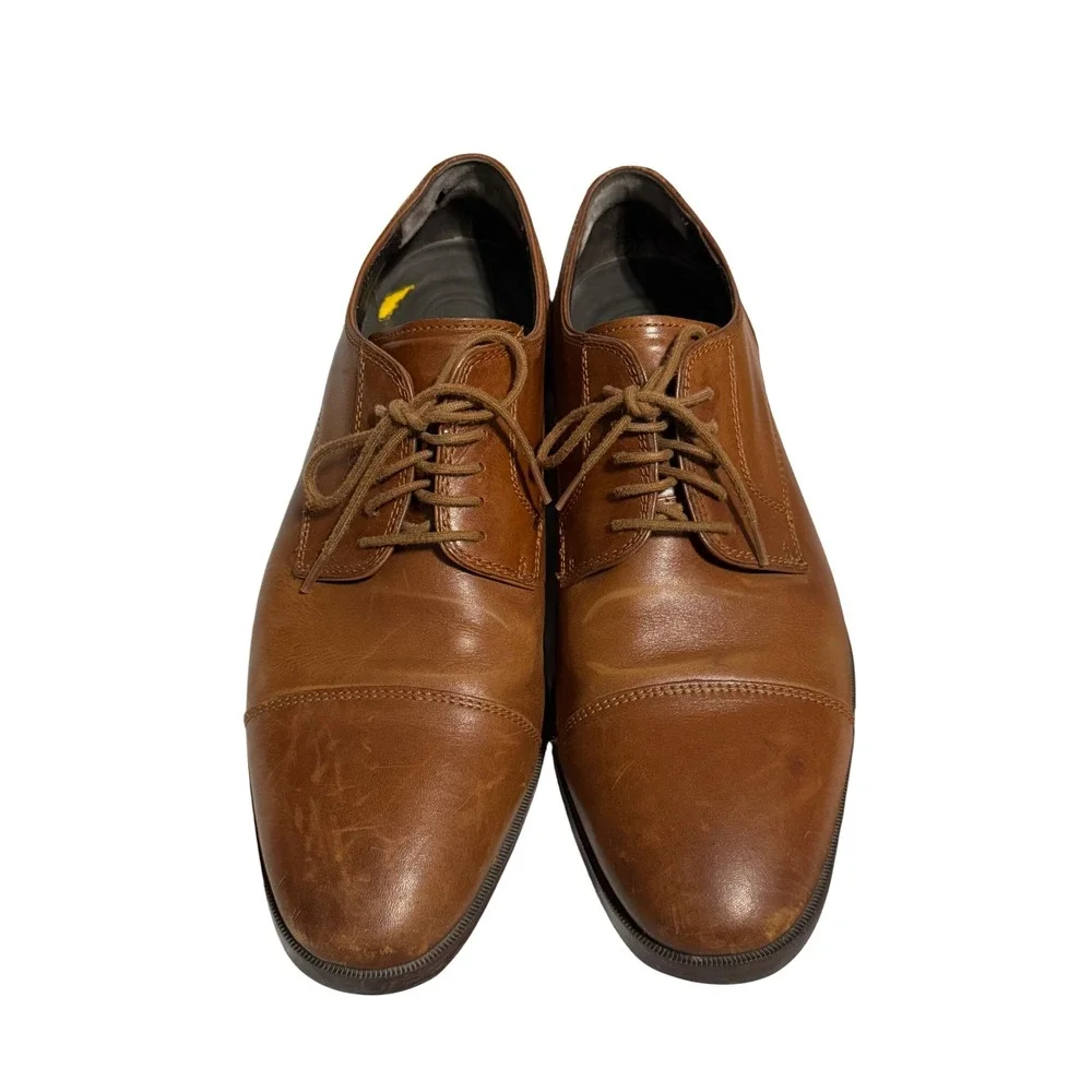 Cole Haan Mens Grand Evolution Tan Leather Cap Toe Oxford Dress Shoes‎ Size 9.5